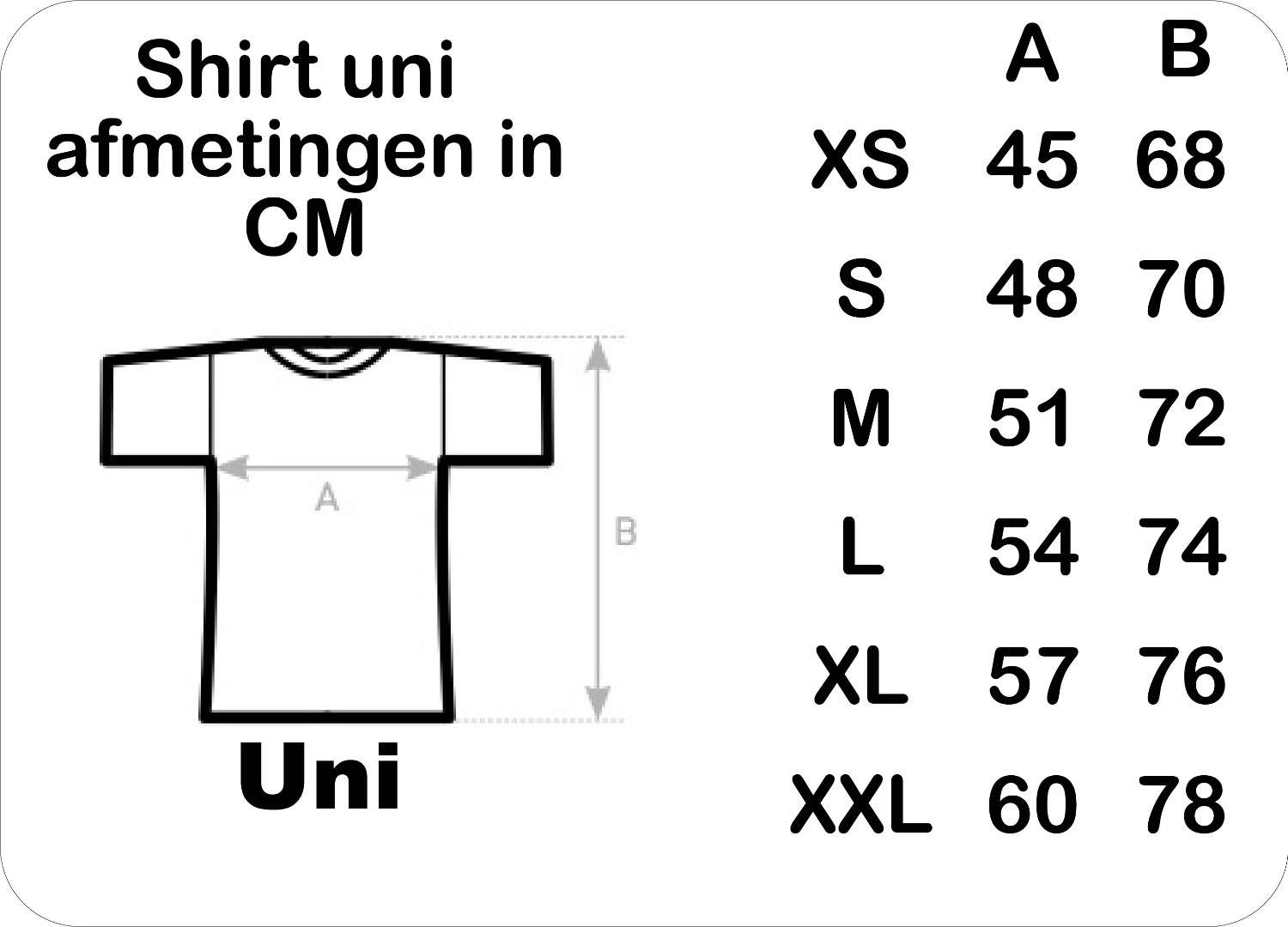 Maattabel T-shirt uni